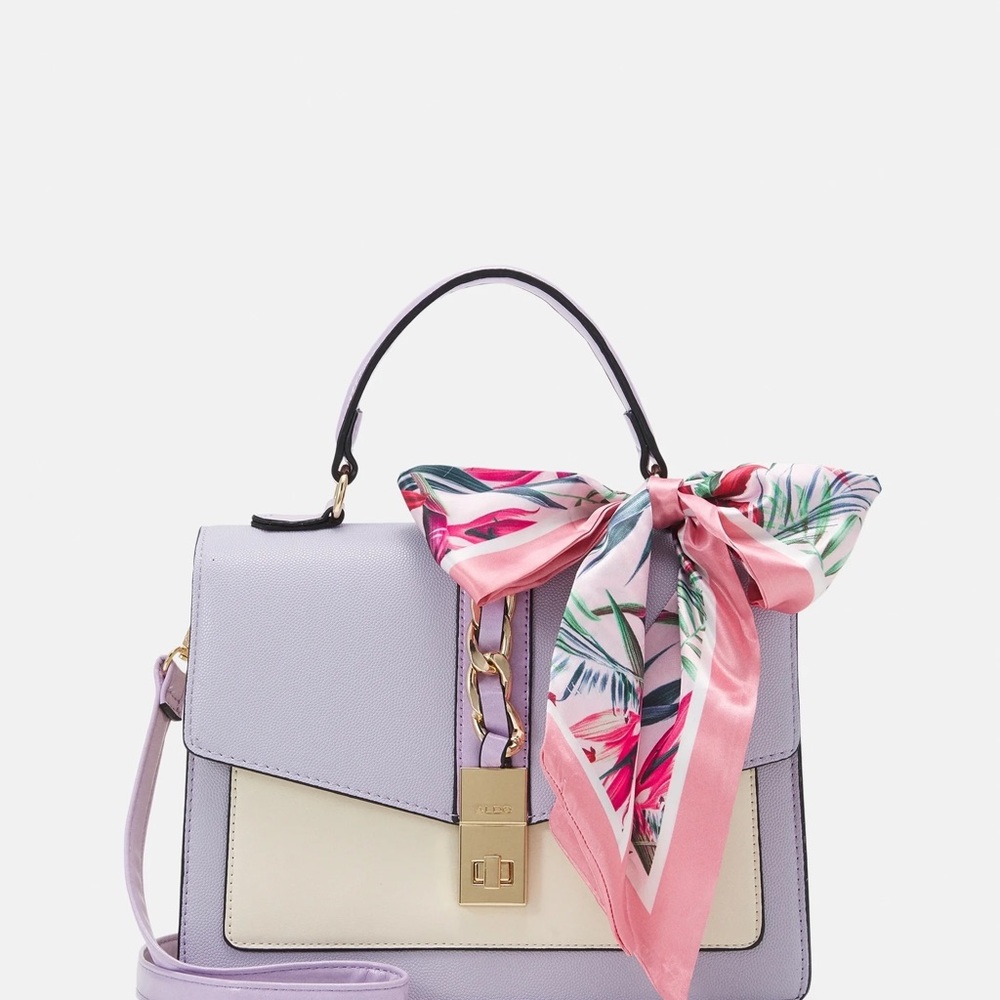 Aldo Lavender and Cream Top-Handle Shoulder Bag with Floral Scarf